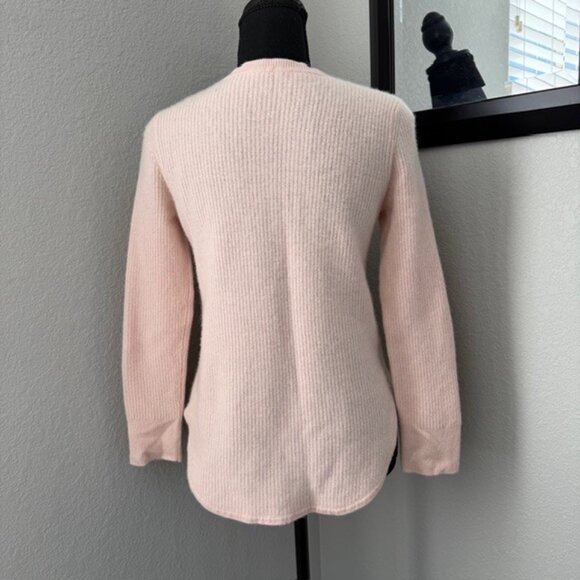Cashmere Crew Neck Ribbed Fisherman Sweater Blush Pink XS - Picture 5 of 13
